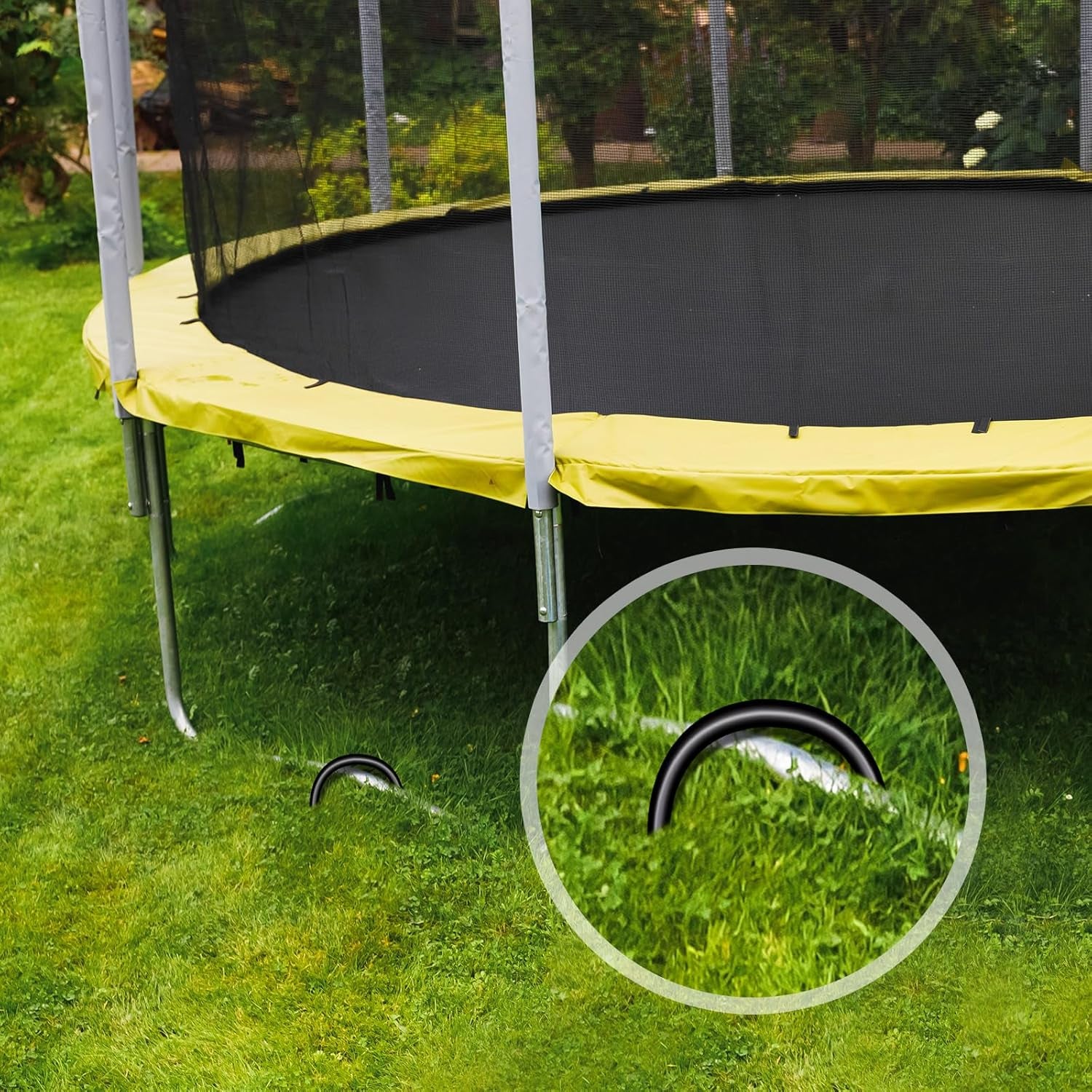 Trampoline Stakes U Shaped Anchors Heavy Duty Metal - Long Trampolines Ground Wind Stakes for Soccer Goals, Camping Tents, Garden Decoration (Black-8Pcs)