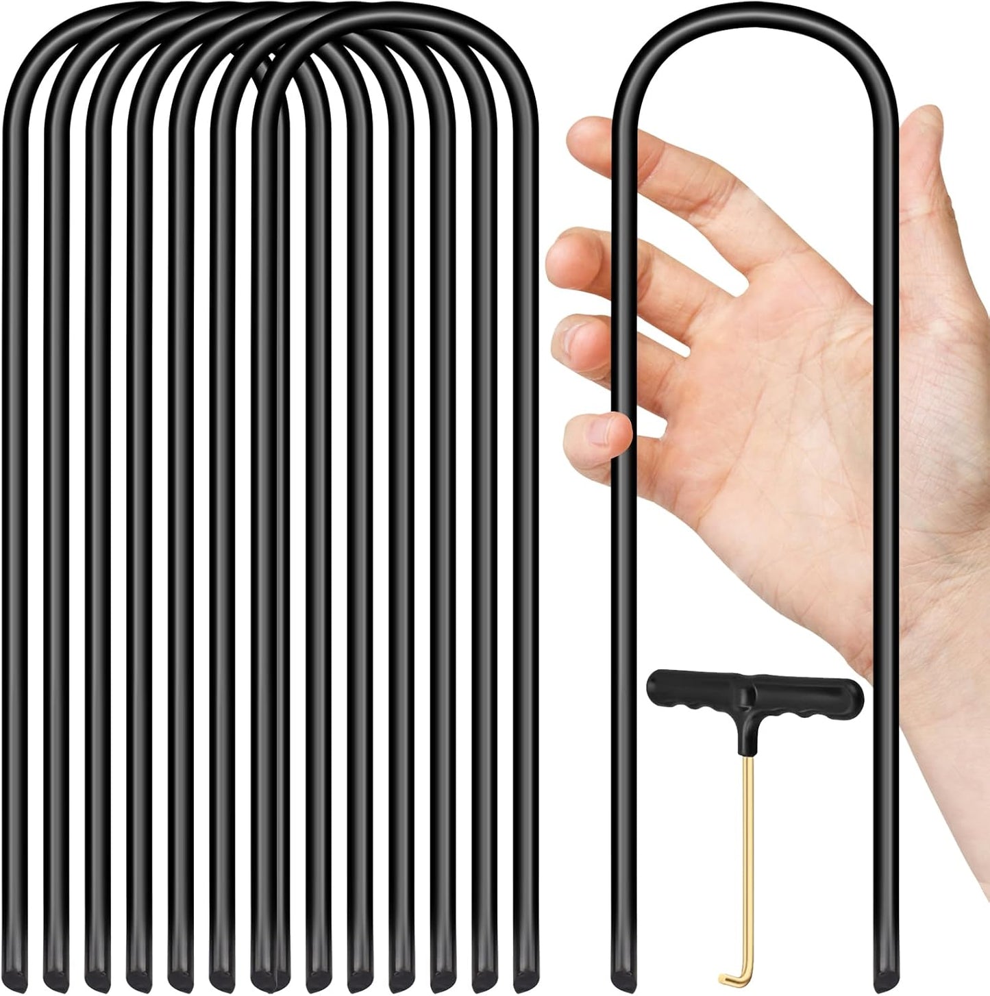 Trampoline Stakes U Shaped Anchors Heavy Duty Metal - Long Trampolines Ground Wind Stakes for Soccer Goals, Camping Tents, Garden Decoration (Black-8Pcs)